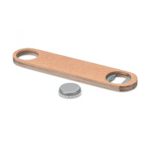 Stainless steel bottle opener with wooden surface