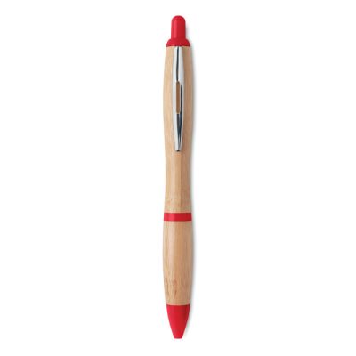Branded Push Button Ball Pen with Bamboo Barrel