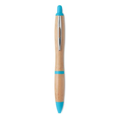 Branded Push Button Ball Pen with Bamboo Barrel